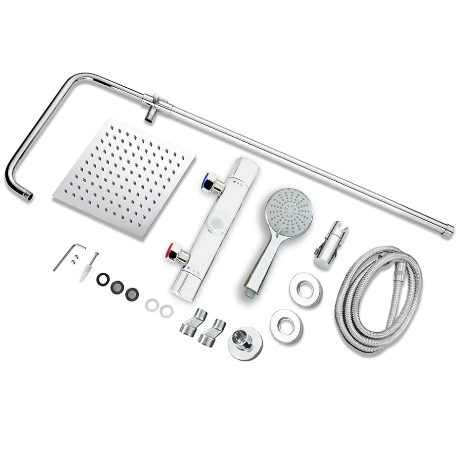 AICA Sanitaire AICA Colonne de douche thermostatique, Acier inoxydable Pomme 200mm+Douchette 3 jets, Chromé