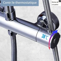 AICA Sanitaire AICA colonne de douche thermostatique en laiton, douche de tête carrée, 3 jets* Colonne De Douche Thermostatique