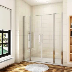 AICA Sanitaire Aica Porte De Douche Battante 150x197cm Porte Battante Avec 2 éléments Fixes En 6mm Verre Anticalcaire* Porte De Douche