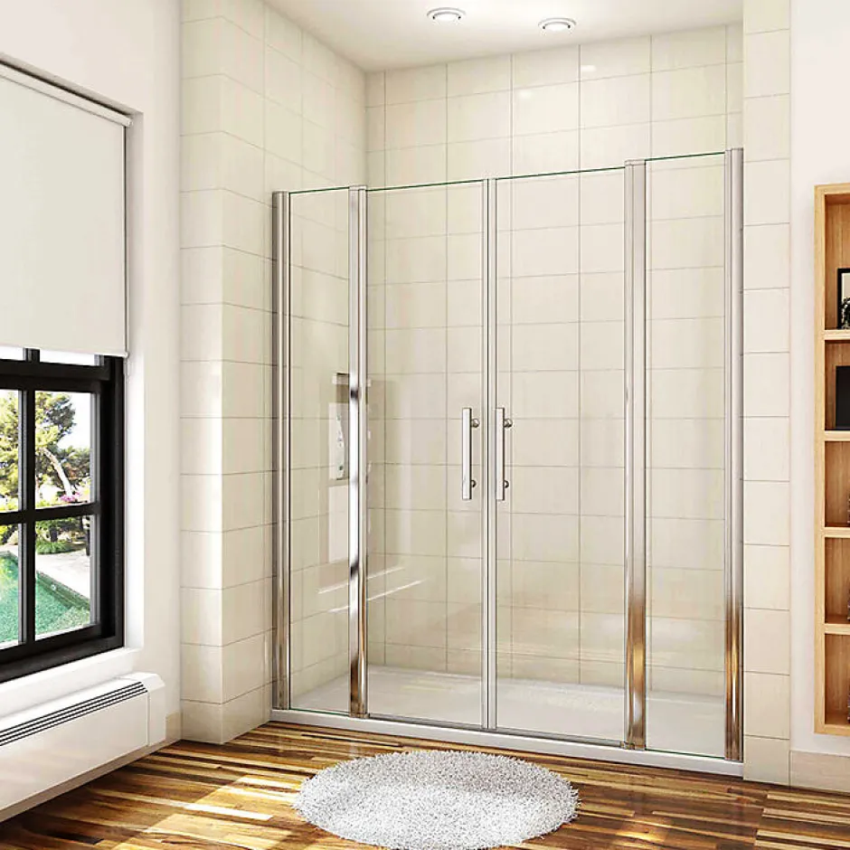AICA Sanitaire Aica Porte De Douche Battante 150x197cm Porte Battante Avec 2 éléments Fixes En 6mm Verre Anticalcaire* Porte De Douche