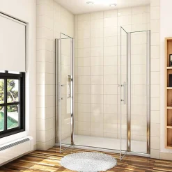 AICA Sanitaire Aica Porte De Douche Battante 150x197cm Porte Battante Avec 2 éléments Fixes En 6mm Verre Anticalcaire* Porte De Douche