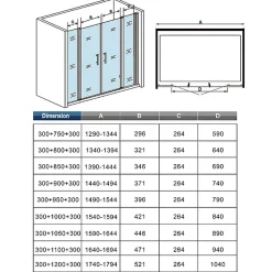 AICA Sanitaire Aica Porte De Douche Battante 150x197cm Porte Battante Avec 2 éléments Fixes En 6mm Verre Anticalcaire* Porte De Douche