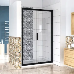 AICA Sanitaire Aica Porte De Douche Noir Mat 110x195cm Porte De Douche Avec L'amortisseur Porte Coulissante En 8mm Verre Anticalcaire