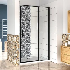 AICA Sanitaire Aica porte de douche pivotante 120x185cm noir mat en 6mm verre anticalcaire installation en niche