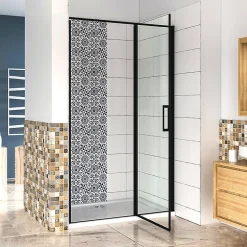 AICA Sanitaire Aica porte de douche pivotante 120x185cm noir mat en 6mm verre anticalcaire installation en niche