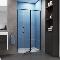 AICA Sanitaire Aica porte de douche pivotante 120cm en 6mm verre anticalcaire Installation en niche porte de douche noire Hauteur 185cm* Porte De Douche