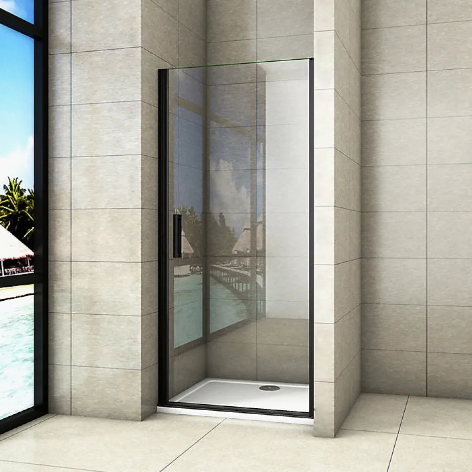 AICA Sanitaire Aica Porte De Douche Pivotante Noir Mat 80x200cm En 8mm Verre Anticalcaire