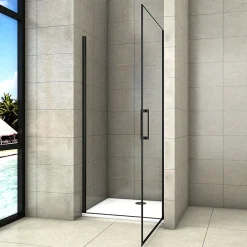AICA Sanitaire Aica Porte De Douche Pivotante Noir Mat 80x200cm En 8mm Verre Anticalcaire