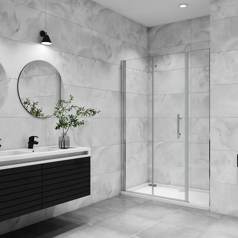 AICA Sanitaire AICA porte de douche pivotante 100x185cm porte de douche pliante avec un élément fixe en 6mm verre anticalcaire