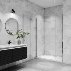 AICA Sanitaire AICA porte de douche pivotante 100x185cm porte de douche pliante avec un élément fixe en 6mm verre anticalcaire