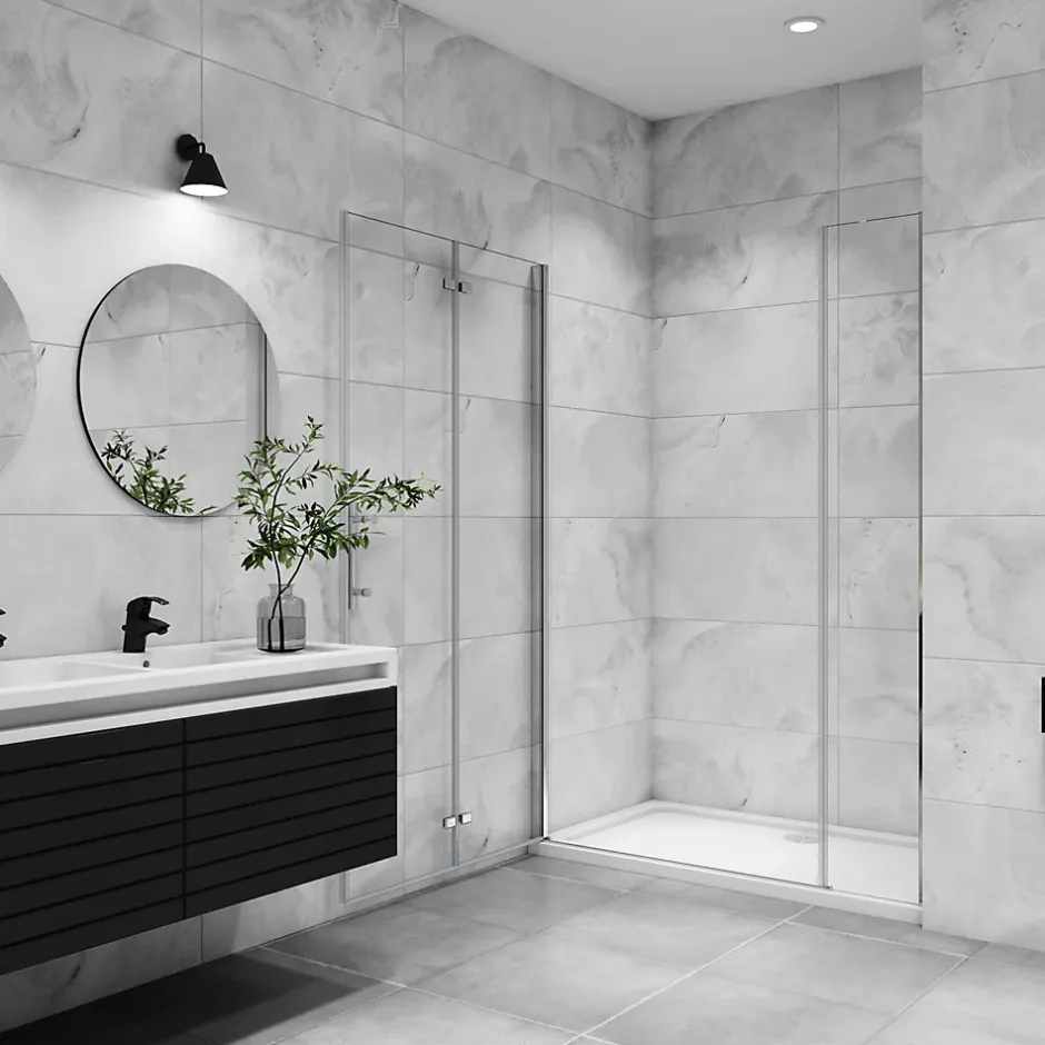 AICA Sanitaire AICA porte de douche pivotante 100x185cm porte de douche pliante avec un élément fixe en 6mm verre anticalcaire