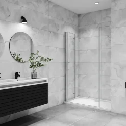 AICA Sanitaire AICA porte de douche pivotante 100x185cm porte de douche pliante avec un élément fixe en 6mm verre anticalcaire