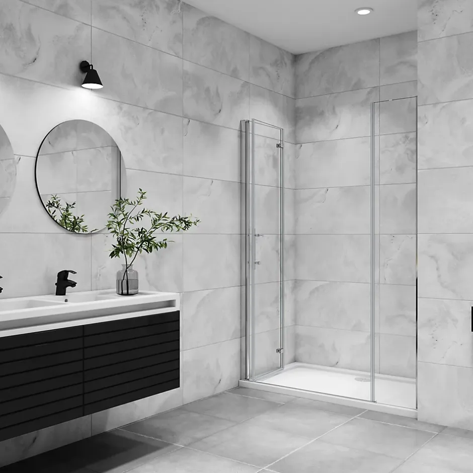 AICA Sanitaire AICA porte de douche pivotante 100x185cm porte de douche pliante avec un élément fixe en 6mm verre anticalcaire