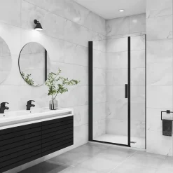 AICA Sanitaire AICA porte de douche pivotante 120x200cm avec un élément fixe Porte de douche noire Hauteur 200cm en 8mm verre anticalcaire