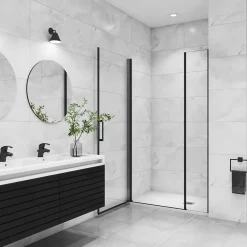 AICA Sanitaire AICA porte de douche pivotante 120x200cm avec un élément fixe Porte de douche noire Hauteur 200cm en 8mm verre anticalcaire