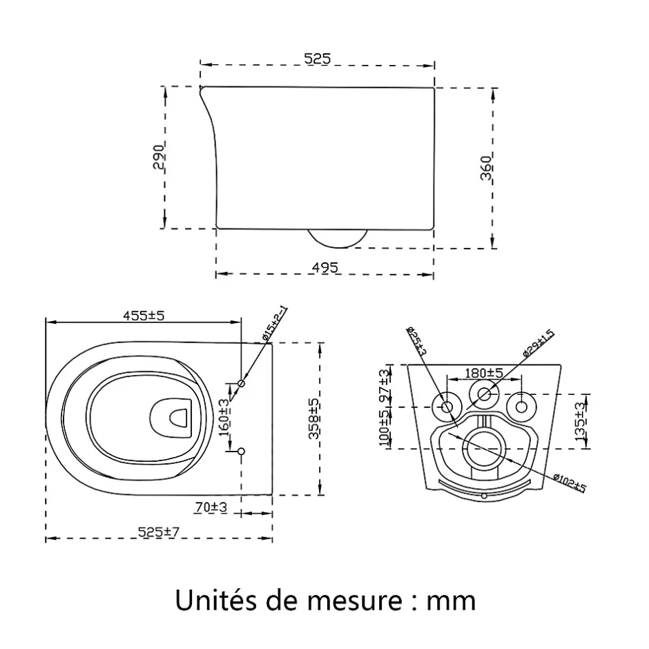 AICA Sanitaire AICA Sans Bride WC Suspendu 52,5x36x36cm Avec Abattant Ultra Fin Soft-Close