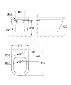 Vitra Alca Pack Bâti support pour bidet suspendu + Bidet suspendu Grohe, blanc alpin (SetBidetGrohe-1)* Bidet