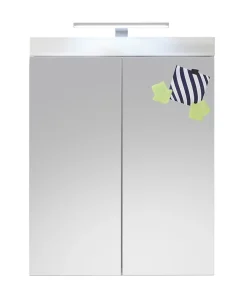 Trend Team AMANDA - Armoire de toilette murale mélaminé avec bandeau lumineux blanc - 2 portes miroir. L - H - P : 60 - 77 - 17 cm