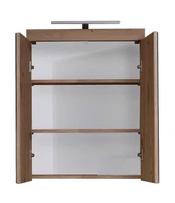 Trend Team AMANDA - Armoire de toilette murale mélaminé avec bandeau lumineux blanc/chêne - 2 portes miroir. L - H - P : 60 - 77 - 17 cm* Armoire De Toilette