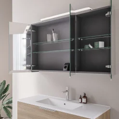 Bernstein Amoire de toilette suspendue 120x19x72,5cm (LxPxH), 3 portes mirroir, éclairage LED + prise électrique, Charnières mobiles, NEO* Armoire De Toilette
