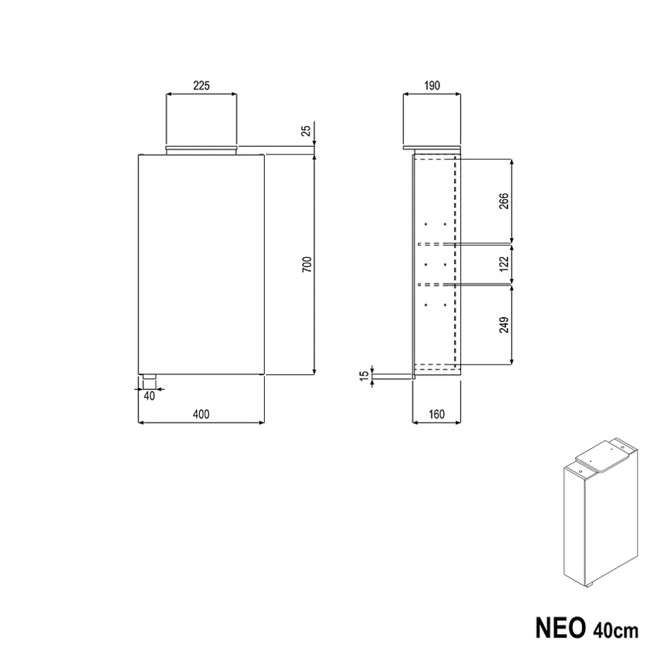 Bernstein Amoire de toilette suspendue 40x19x72,5cm (LxPxH), 1 porte mirroir, éclairage LED + prise électrique, Charnières mobiles, NEO* Armoire De Toilette