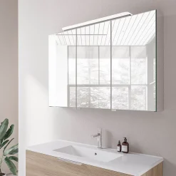 Bernstein Amoire de toilette suspendue 100x19x72,5cm (LxPxH), 3 portes mirroir, éclairage LED + prise électrique, Charnières mobiles, NEO
