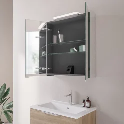 Bernstein Amoire de toilette suspendue 60x19x72,5cm (LxPxH), 2 portes mirroir, éclairage LED + prise électrique, Charnières mobiles, NEO