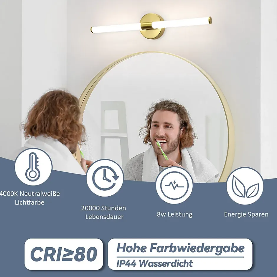 Nettlife Applique murale de salle de bain à LED 8W, lampe de salle de bain, applique murale 4000K IP44