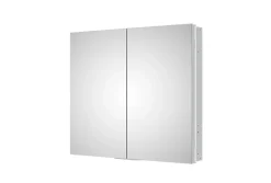 Bernstein Armoire à glace aluminium murale salle de bain et toilettes, étagère avec miroir avec LED encastrée + prise, UP7012, H.70cmxL.80cm