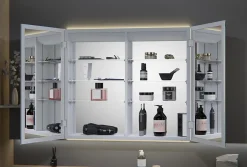 Bernstein Armoire à glace aluminium murale salle de bain et toilettes, étagère avec miroir avec LED encastrée + prise, UP7012, H.70cmxL.80cm