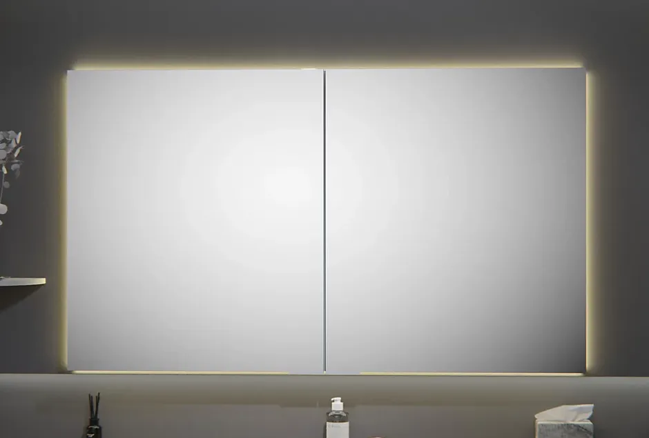 Bernstein Armoire à glace aluminium murale salle de bain + toilettes, étagère avec miroir avec LED encastrée + prise, UP7012, H.70cmxL.120cm* Armoire De Toilette