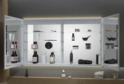 Bernstein Armoire à glace aluminium murale salle de bain + toilettes, étagère avec miroir avec LED encastrée + prise, UP7012, H.70cmxL.120cm* Armoire De Toilette