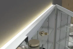Bernstein Armoire à glace aluminium murale salle de bain + toilettes, étagère avec miroir avec LED encastrée + prise, UP7012, H.70cmxL.120cm* Armoire De Toilette