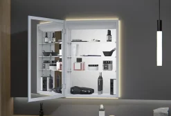 Bernstein Armoire à glace aluminium murale salle de bain + toilettes, étagère + miroir LED encastrée + prise, UP7012, H.70cm, Largeur 50cm