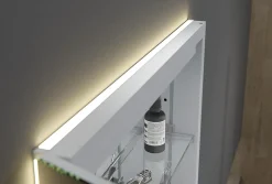 Bernstein Armoire à glace aluminium murale salle de bain + toilettes, étagère + miroir LED encastrée + prise, UP7012, H.70cm, Largeur 50cm