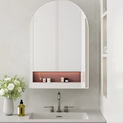 ProximaX Armoire à miroir cintrée blanche avec cadre métal, armoire murale à étagères réglables, rangement salle de bain, salon ou chambre* Armoire De Toilette