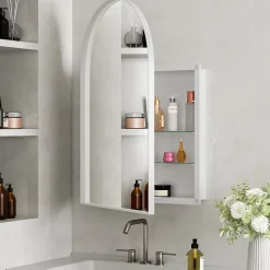 ProximaX Armoire à miroir cintrée blanche avec cadre métal, armoire murale à étagères réglables, rangement salle de bain, salon ou chambre* Armoire De Toilette