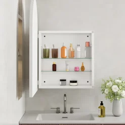 ProximaX Armoire à miroir cintrée blanche avec cadre métal, armoire murale à étagères réglables, rangement salle de bain, salon ou chambre* Armoire De Toilette