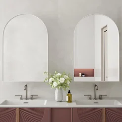 ProximaX Armoire à miroir cintrée blanche avec cadre métal, armoire murale à étagères réglables, rangement salle de bain, salon ou chambre* Armoire De Toilette