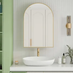ProximaX Armoire à miroir cintrée dorée avec cadre métal, armoire murale à étagères réglables, rangement salle de bain, salon ou chambre* Armoire De Toilette