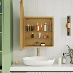 ProximaX Armoire à miroir cintrée dorée avec cadre métal, armoire murale à étagères réglables, rangement salle de bain, salon ou chambre* Armoire De Toilette