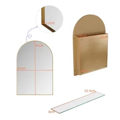 ProximaX Armoire à miroir cintrée dorée avec cadre métal, armoire murale à étagères réglables, rangement salle de bain, salon ou chambre* Armoire De Toilette