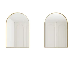 ProximaX Armoire à miroir cintrée dorée avec cadre métal, armoire murale à étagères réglables, rangement salle de bain, salon ou chambre* Armoire De Toilette