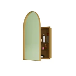 ProximaX Armoire à miroir cintrée dorée avec cadre métal, armoire murale à étagères réglables, rangement salle de bain, salon ou chambre* Armoire De Toilette