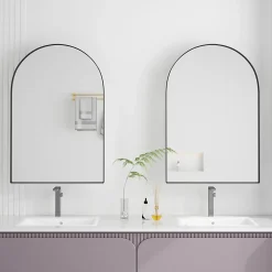 ProximaX Armoire à miroir cintrée noire avec cadre métal, armoire murale à étagères réglables, rangement salle de bain