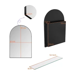 ProximaX Armoire à miroir cintrée noire avec cadre métal, armoire murale à étagères réglables, rangement salle de bain