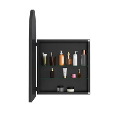 ProximaX Armoire à miroir cintrée noire avec cadre métal, armoire murale à étagères réglables, rangement salle de bain