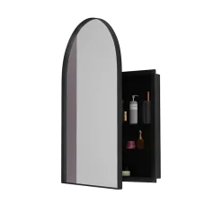 ProximaX Armoire à miroir cintrée noire avec cadre métal, armoire murale à étagères réglables, rangement salle de bain