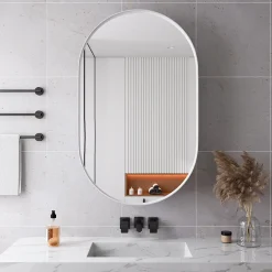 ProximaX Armoire à miroir ovale blanche avec cadre métal, armoire murale à étagères réglables, rangement salle de bain, salon ou chambre* Armoire De Toilette