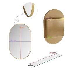 ProximaX Armoire à miroir ovale dorée avec cadre métal, armoire murale à étagères réglables, rangement salle de bain, salon ou chambre* Armoire De Toilette